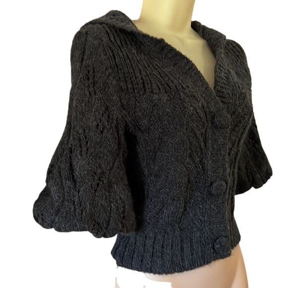 Guess Size XS Gray Hooded Cardigan Sweater Y2K Crop Waist - Picture 2 of 11